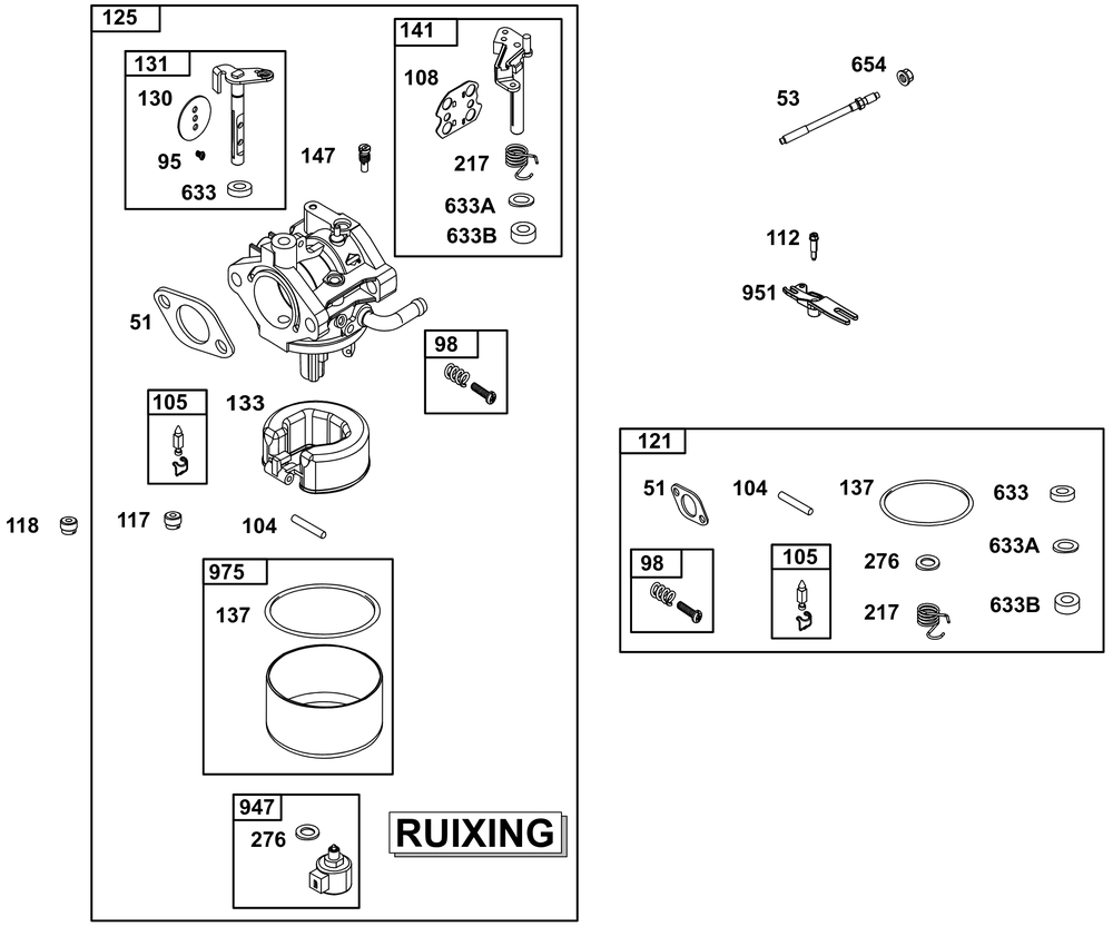Carburetor Group Diagram and Parts List for 31S777-0003-B5 200000 - 399999 Briggs and Stratton Engine